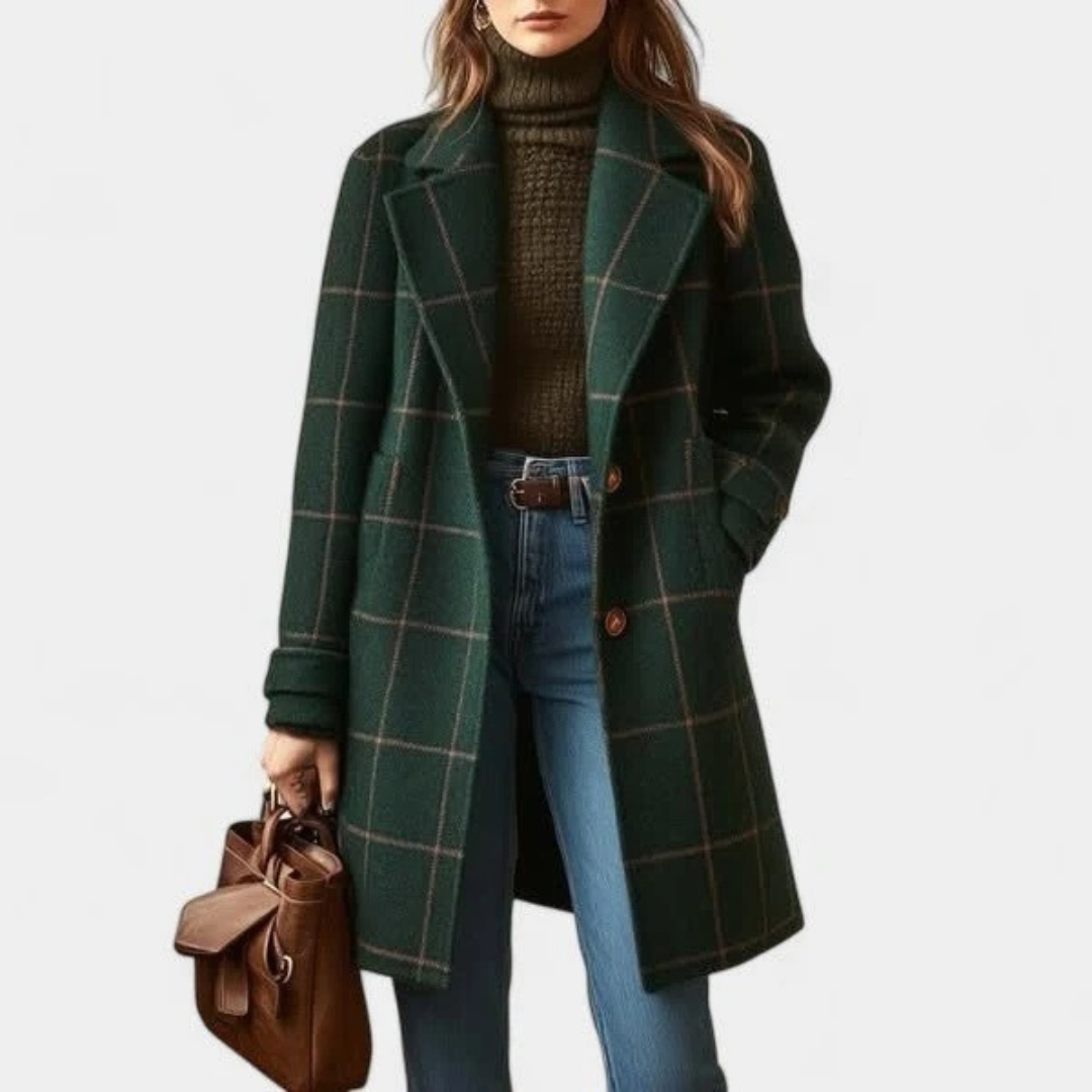 Women's Plaid Trench Coat with Structured Lapel – Limo Atelier