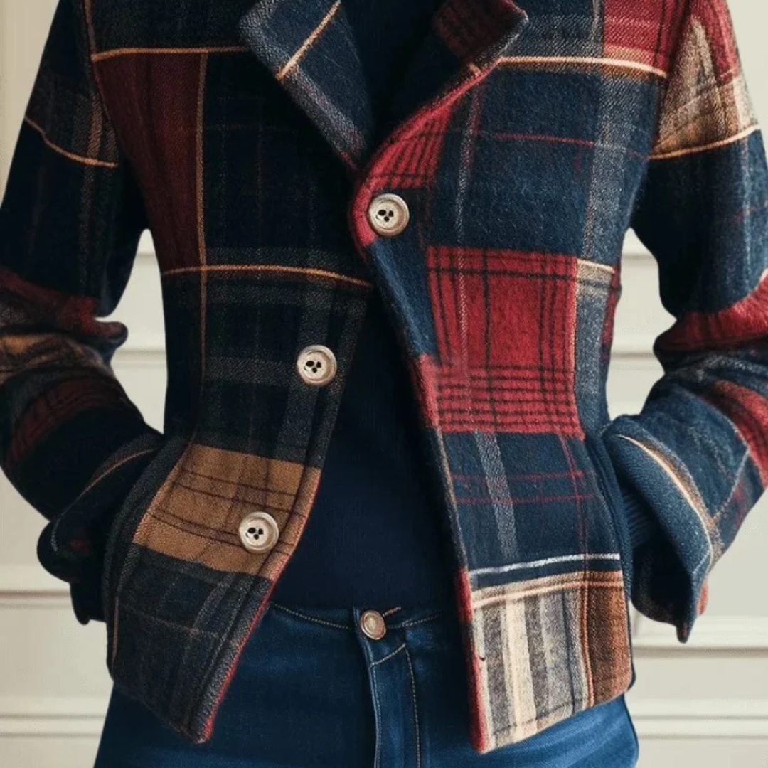 Women's Plaid Wool Blend Jacket with Tailored Fit – Limo Atelier