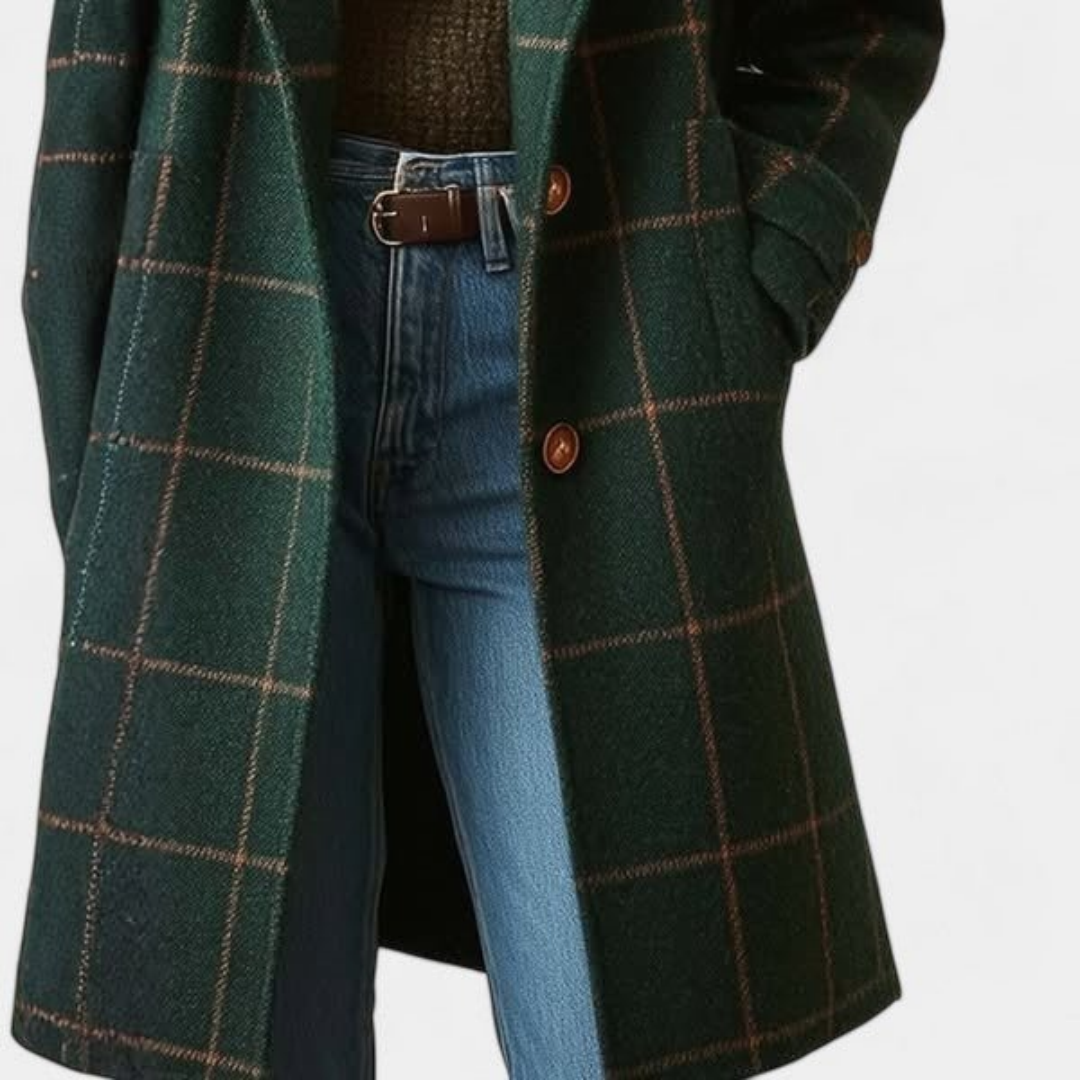 Women's Plaid Trench Coat with Structured Lapel – Limo Atelier
