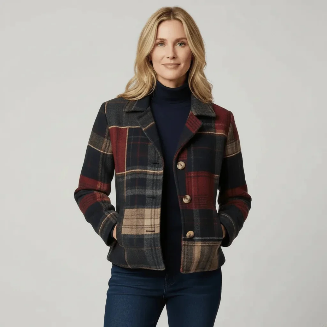 Women's Plaid Wool Blend Jacket with Tailored Fit – Limo Atelier